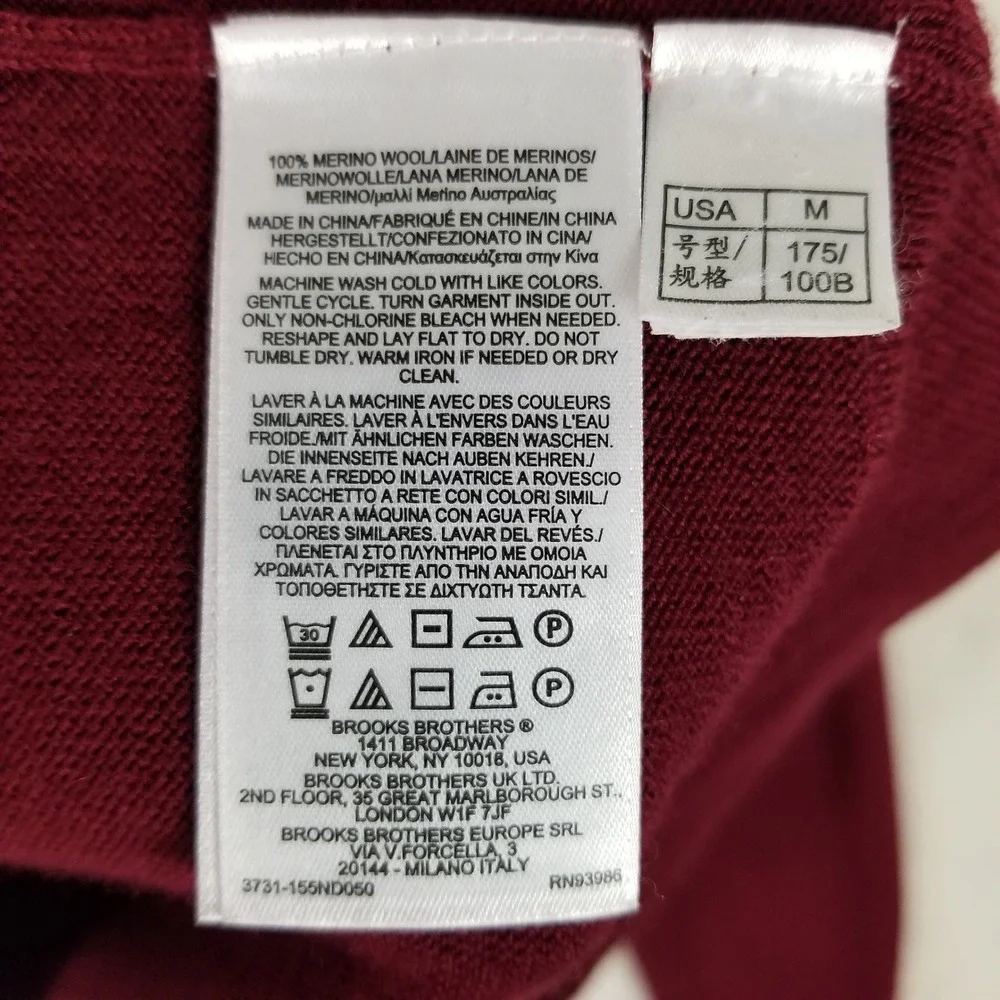 Brooks Brothers Quarter Zip Sweater Mens M Burgundy Merino Wool Striped Collar